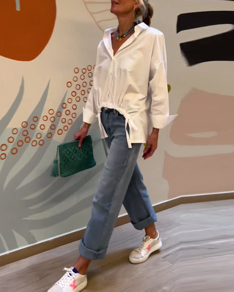 Top a revers in tinta unita stile suburbano