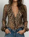Camicetta A Balze Con Scollo A V E Stampa Leopardata