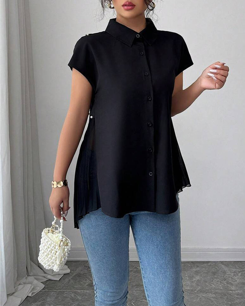 Camicia con perline e pannello in chiffon plissettato