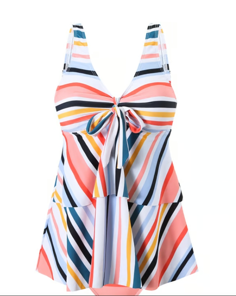 Costume da Bagno Bikini Triangolo a Righe con Laccetti Due Pezzi