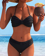 Bikini tinta unita allacciato al collo