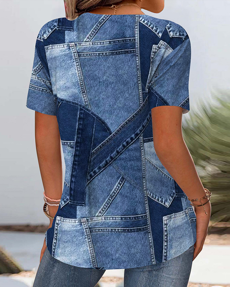 Camicetta Vintage Jeans Contrasto Ritagliato