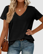 T-shirt pullover scollo a V a tinta unita
