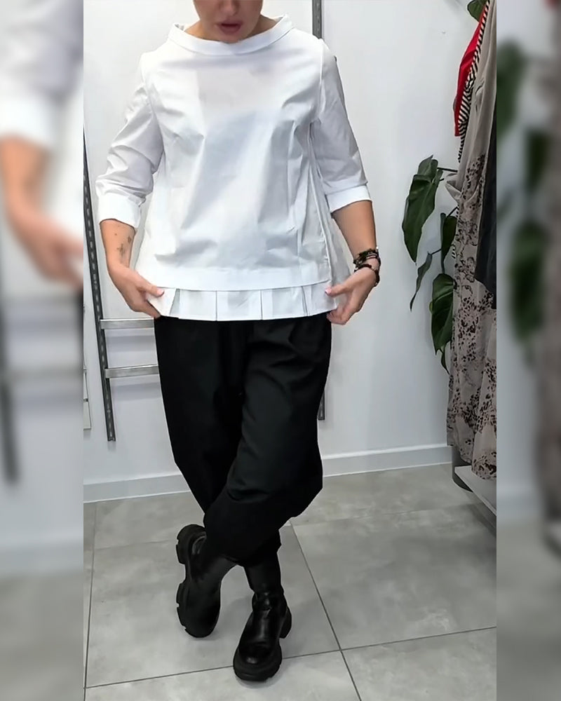 100% cotone Camicetta con colletto largo tinta unita casual