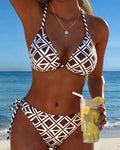 Bikini con scollo all'americana geometrico