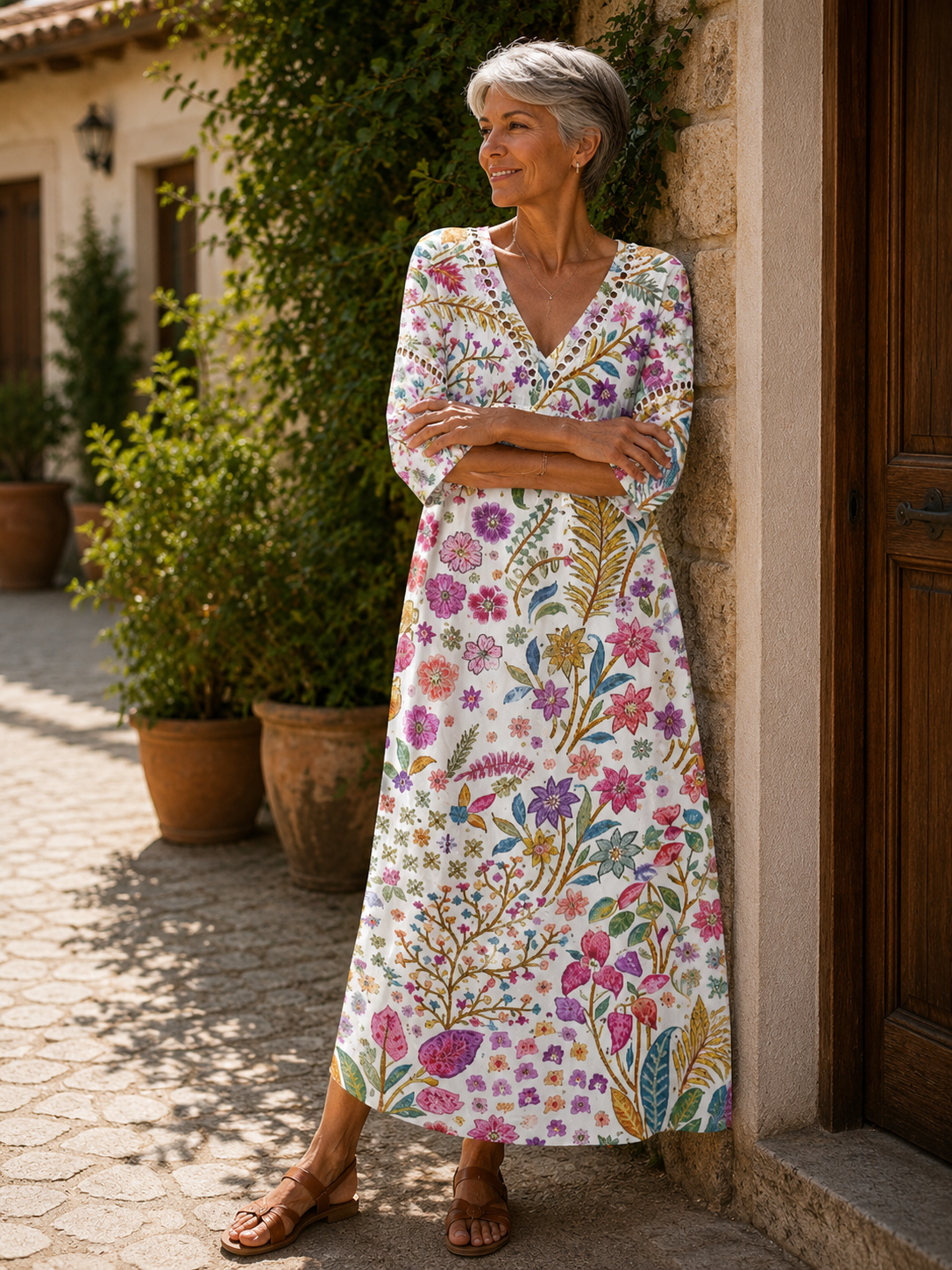 Antonietta | Vestito Midi Morbido con Elegante Fantasia Floreale Multicolore