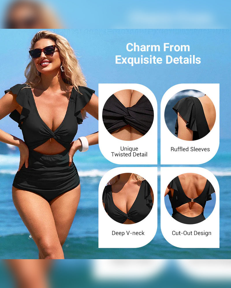 Costume Da Bagno Intero Sexy Con Volant – Dettaglio Arricciato, Controllo Pancia E Colori Vivaci