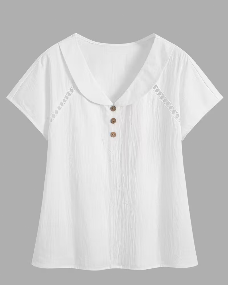 Blusa scollo tondo manica corta colletto Peter Pan