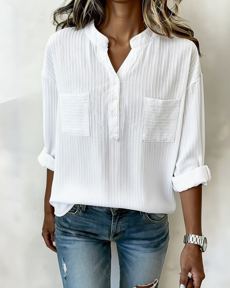 Camicia verticale a nido d'ape con colletto Henley e doppia tasca