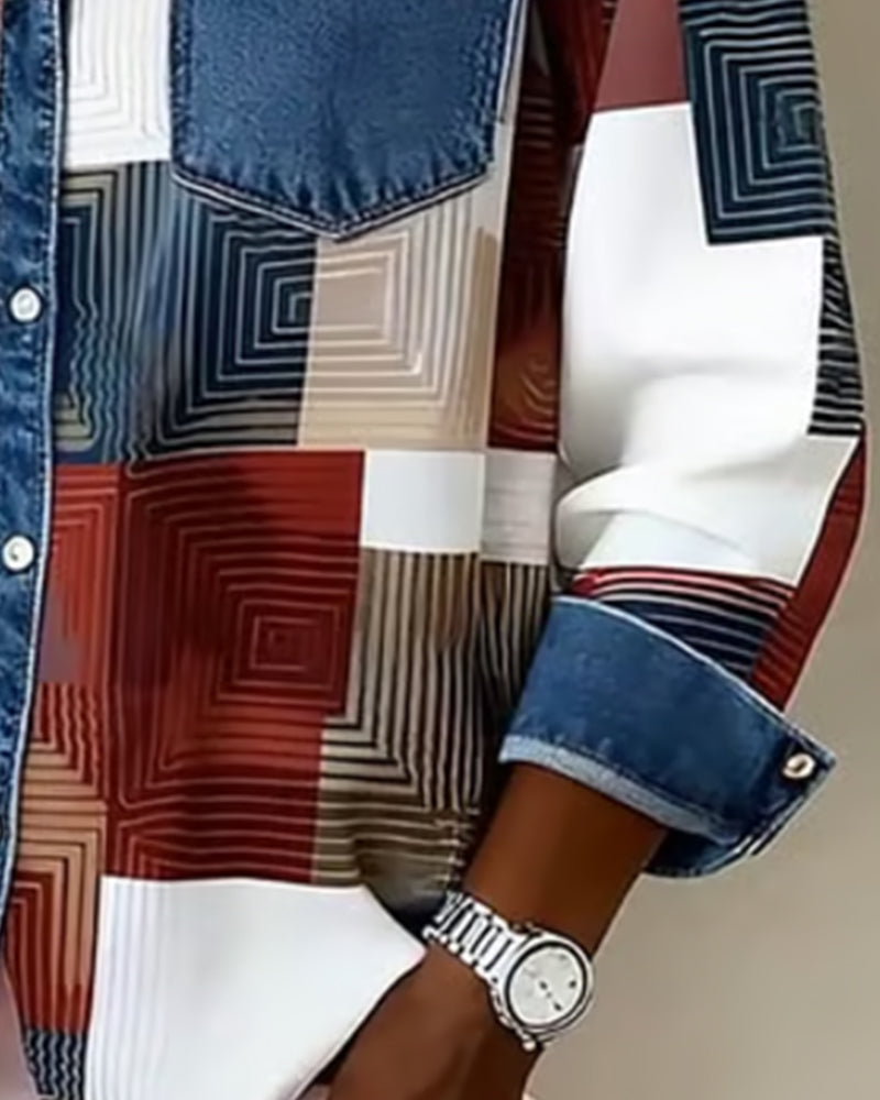Camicia Color Block con risvolto alla moda