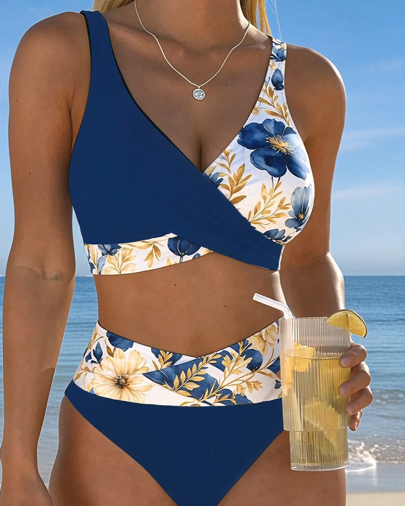 Bikini floreale patchwork color block