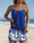Tankini stampato con gilet e shorts a due pezzi