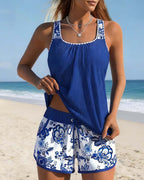 Tankini stampato con gilet e shorts a due pezzi