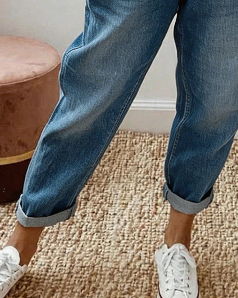 Jeans larghi effetto invecchiato in stile retrò