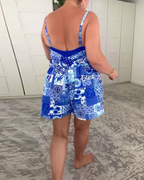 Costume da bagno intero scollato a V stampato conservativo