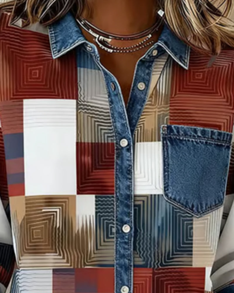 Camicia Color Block con risvolto alla moda