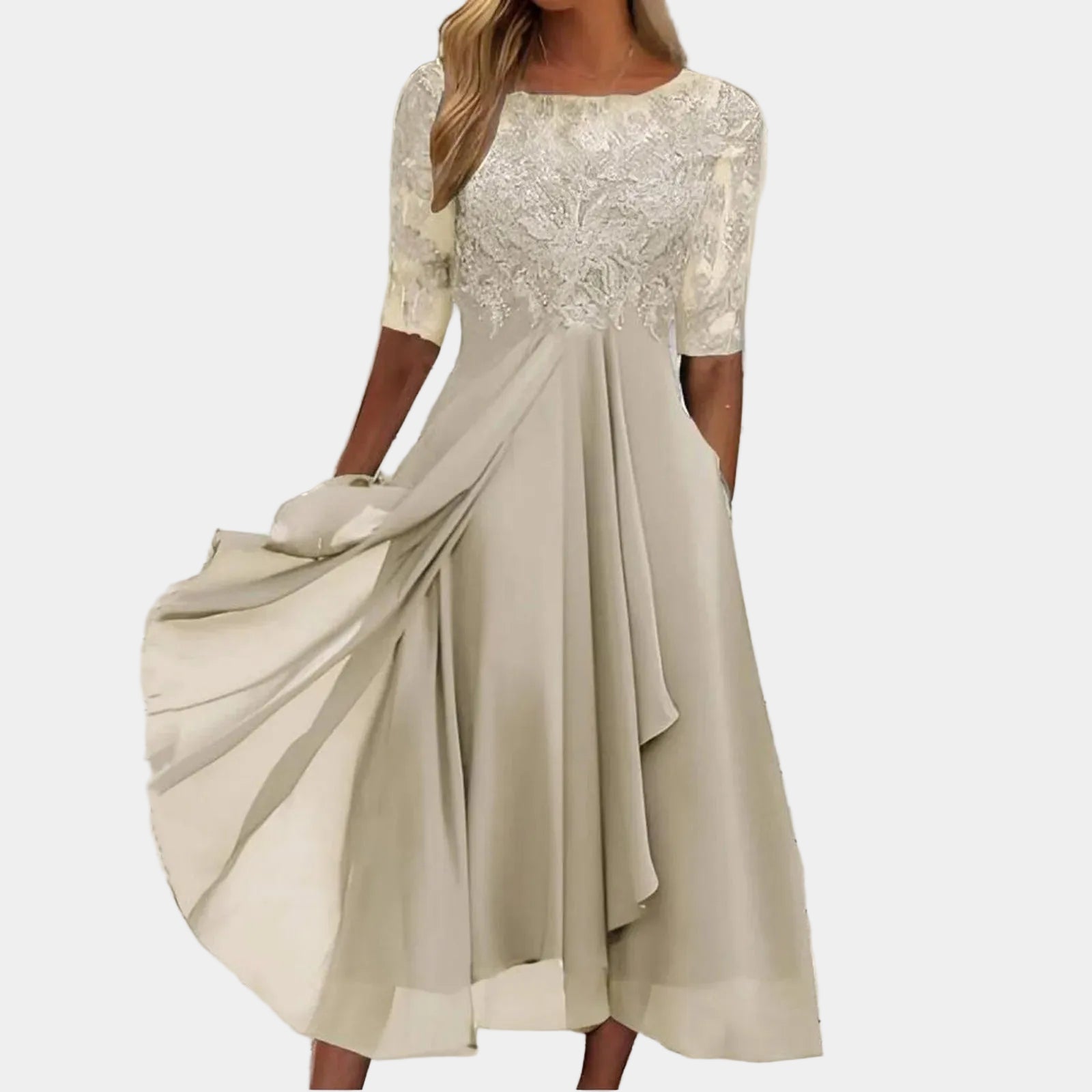 VICTORIA | Elegante abito in pizzo con gonna ampia