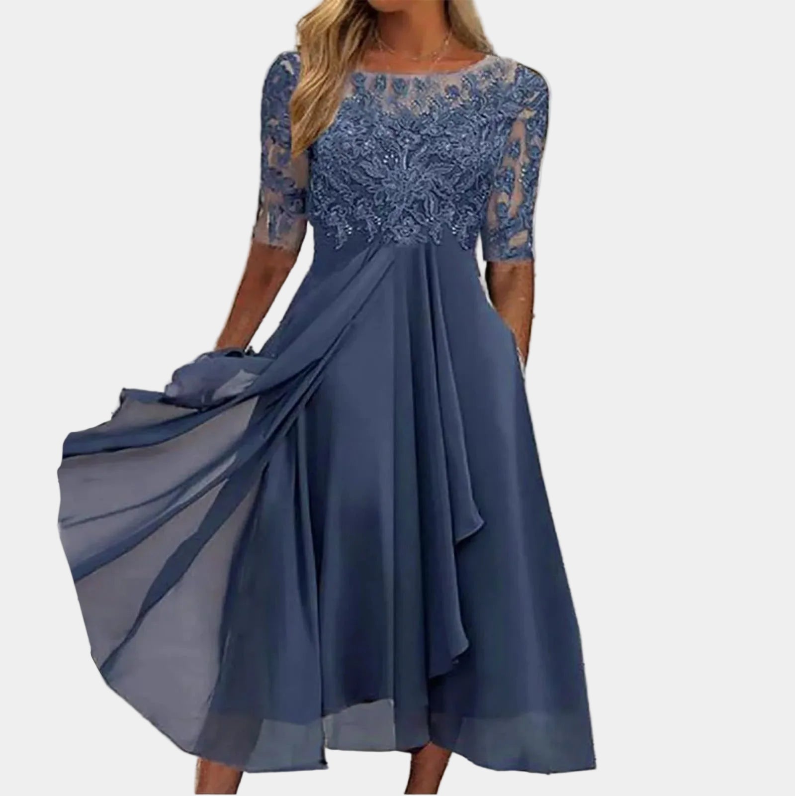 VICTORIA | Elegante abito in pizzo con gonna ampia