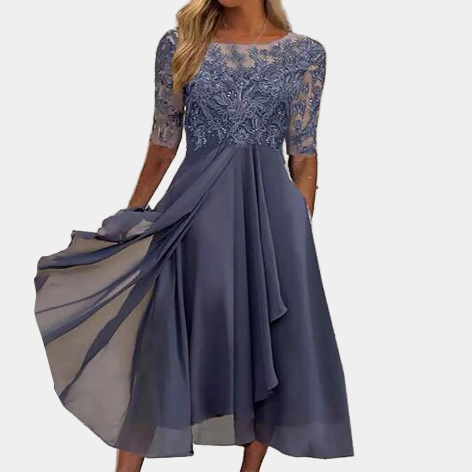 VICTORIA | Elegante abito in pizzo con gonna ampia