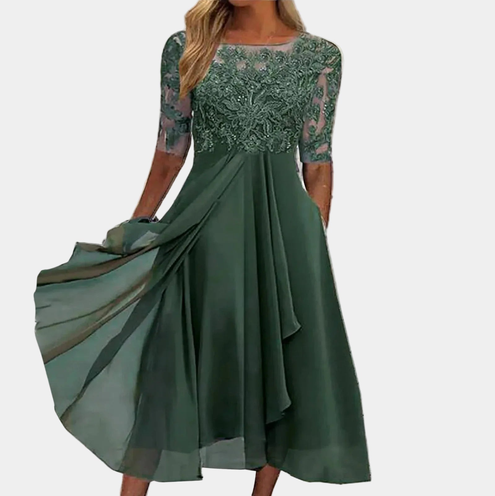 VICTORIA | Elegante abito in pizzo con gonna ampia