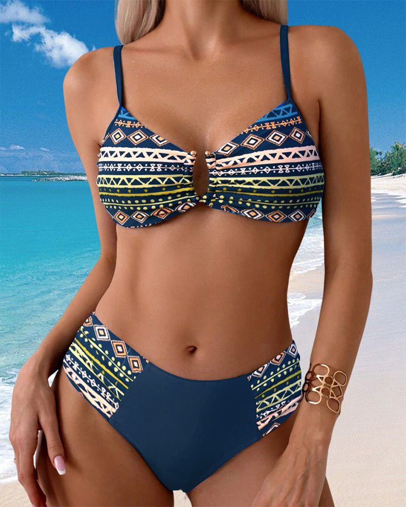 Bikini Due Pezzi Stile Vacanze Sexy con Stampa