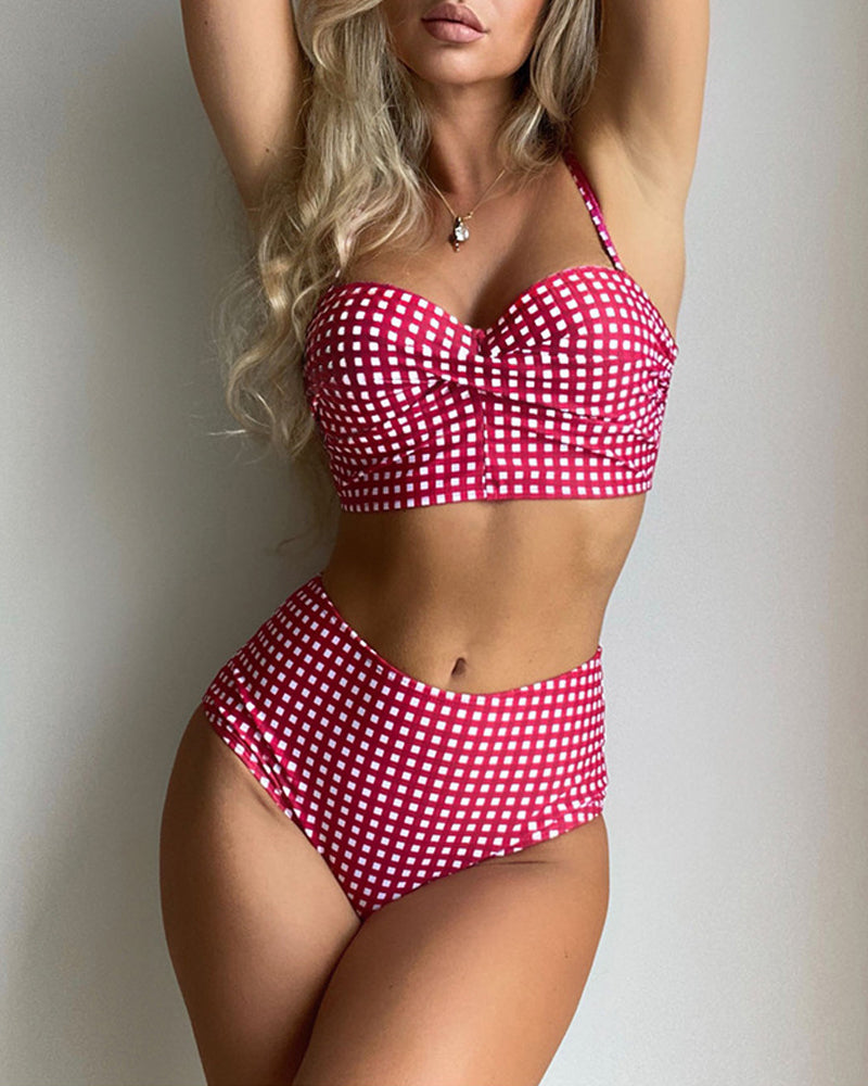 Bikini a quadri con spalline sottili