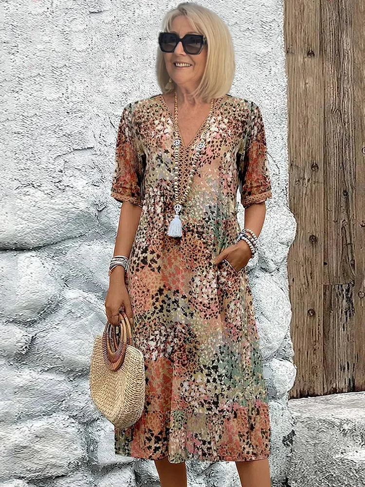 Vestito Midi Stampato da Donna - Stile Bohémien Elegante