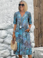 Vestito Midi Stampato da Donna - Stile Bohémien Elegante