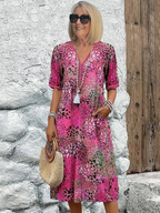 Vestito Midi Stampato da Donna - Stile Bohémien Elegante
