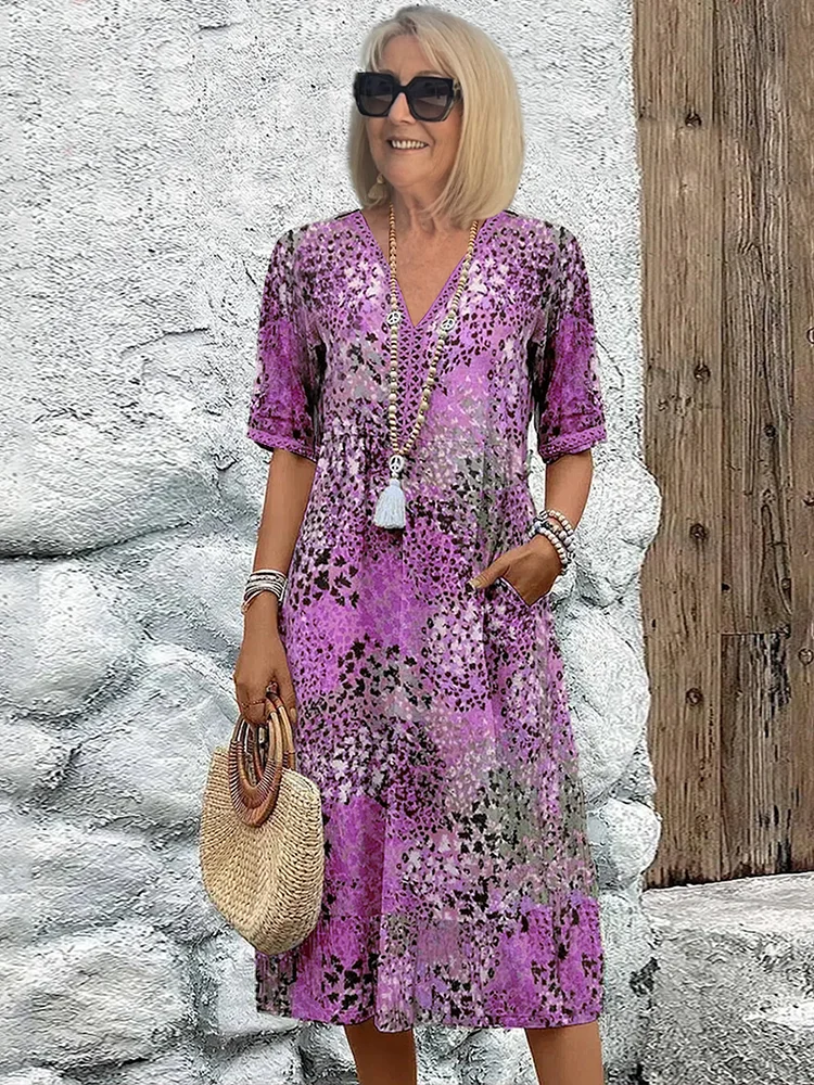 Vestito Midi Stampato da Donna - Stile Bohémien Elegante