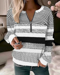 Felpa Casual con Mezza Zip a Righe