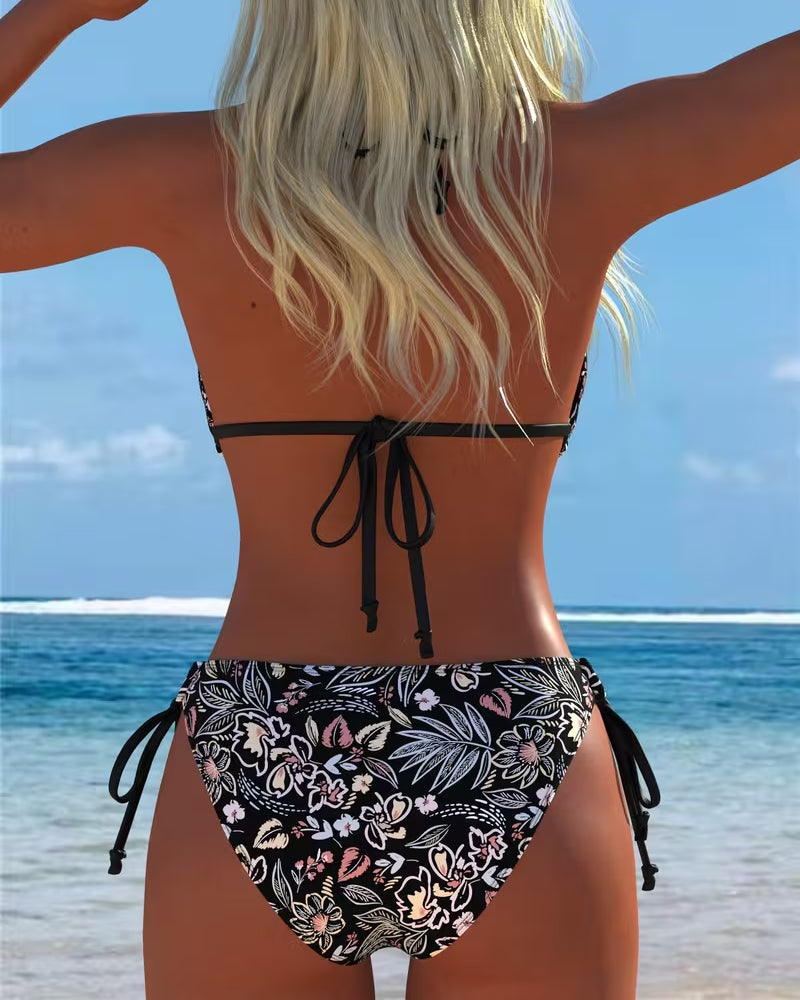 Bikini due pezzi con stampa floreale da annodare al collo