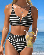 Bikini a coste bianco e nero a righe