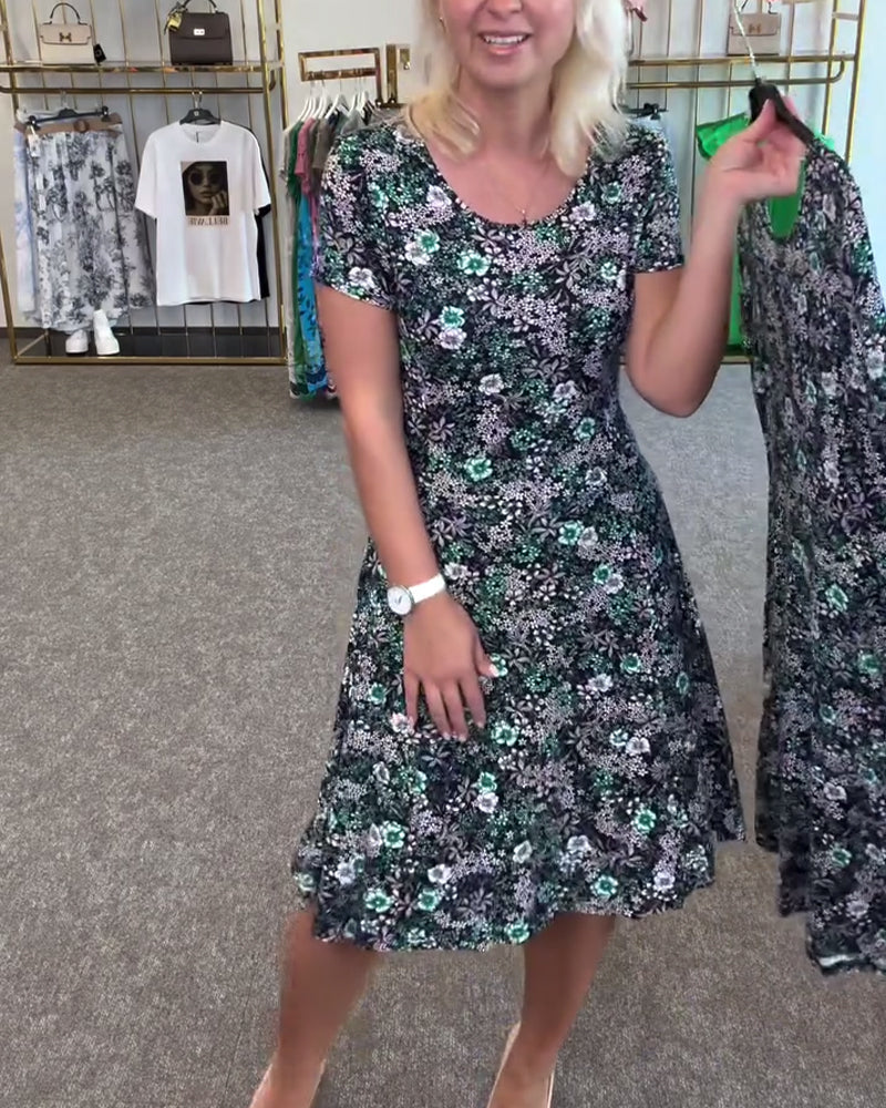 Abito Elegante con Stampa e Vita Sottile