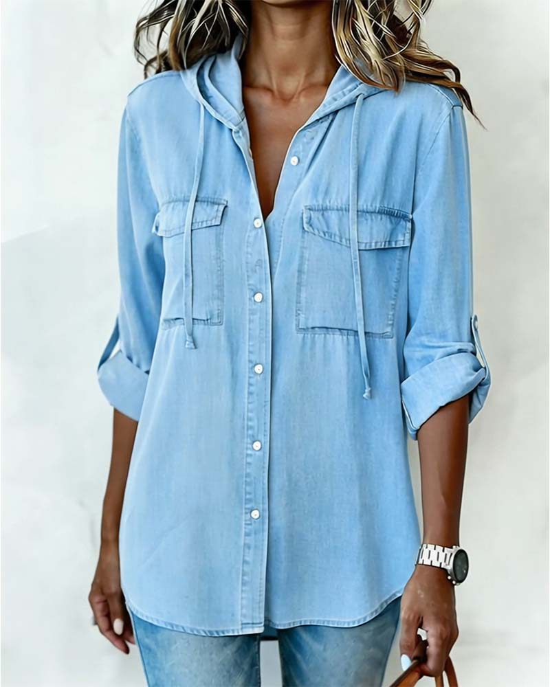 Camicia Donna Cappuccio Finto Denim