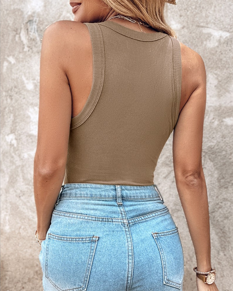 Canotta a Coste con Scollo Rotondo e Reggiseno Integrato