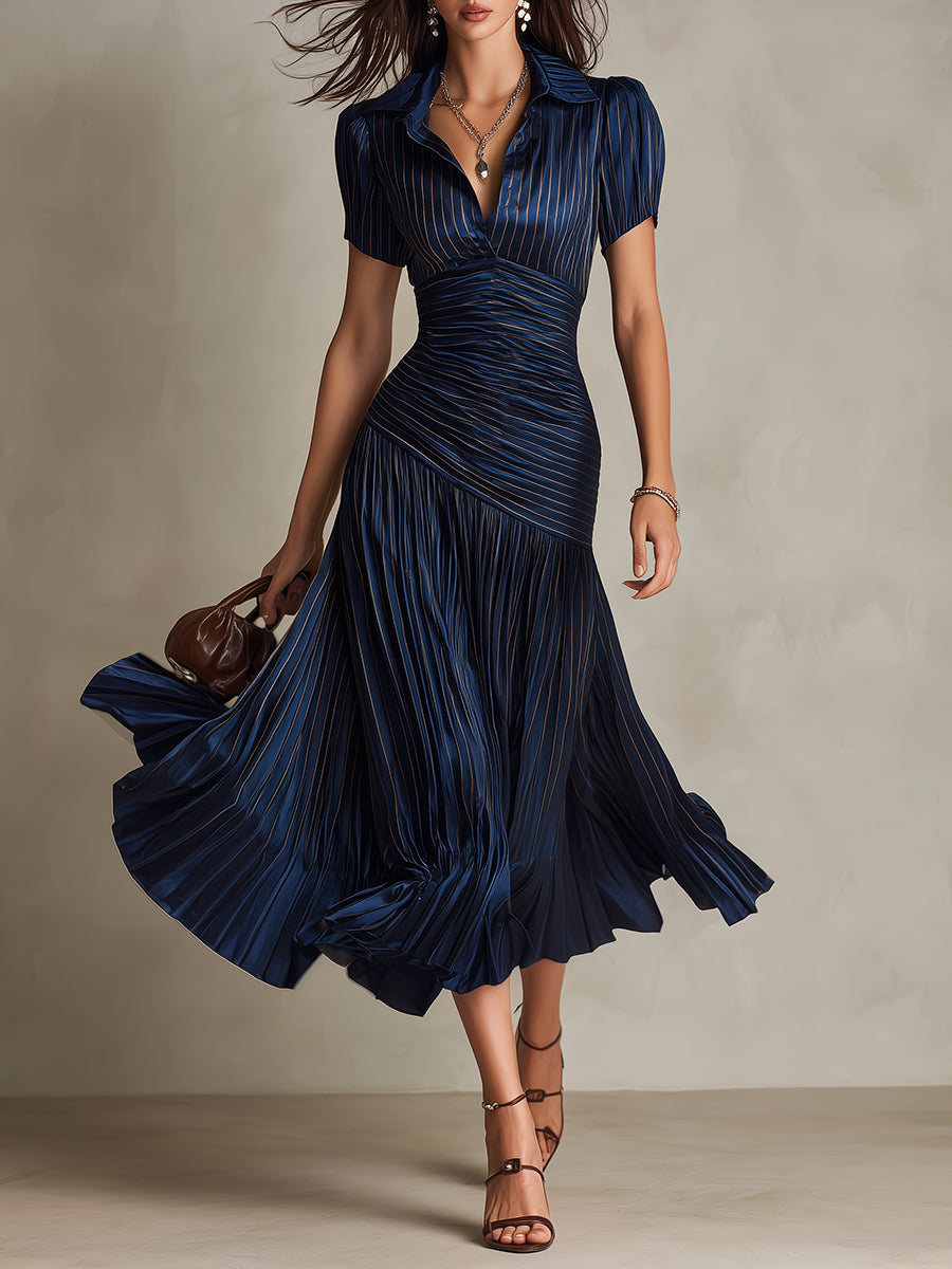 Adriana - Vestito midi in raso a righe retrò