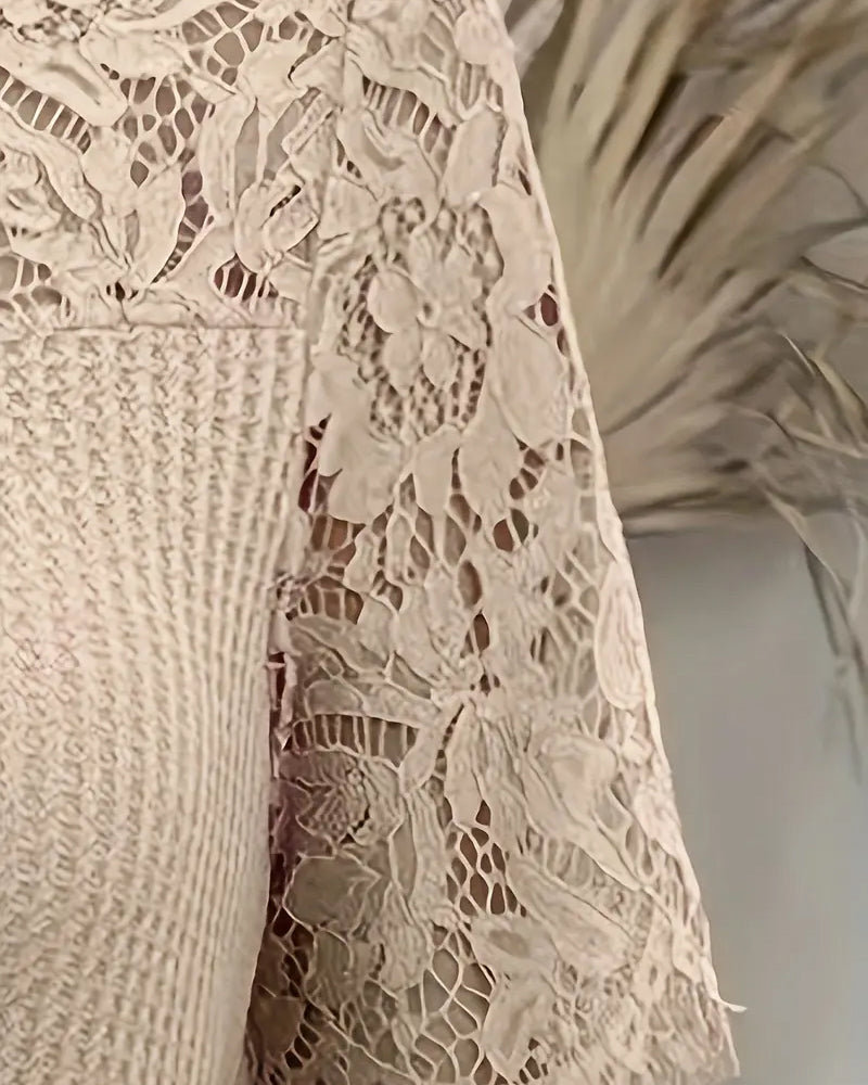 T-shirt in pizzo con pannello lavorato a maglia