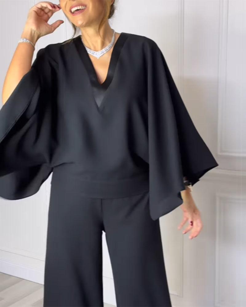 Camicetta Elegante con Scollo a V e Maniche a Farfalla