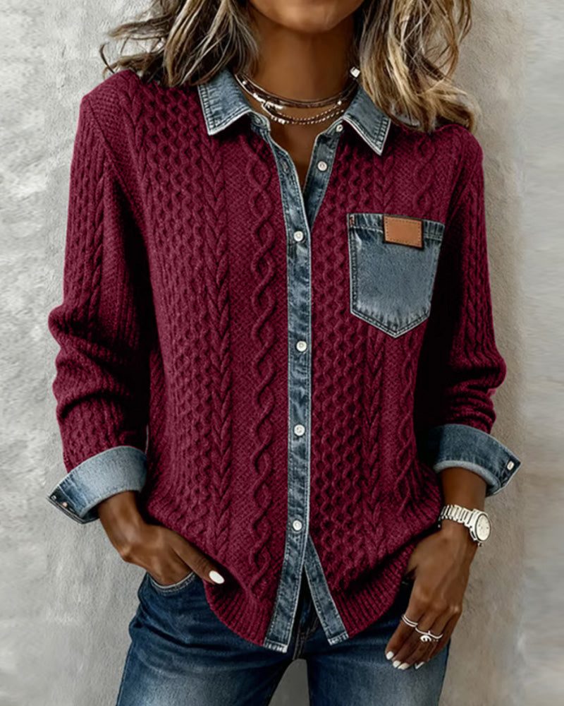 Camicia di jeans a maniche lunghe con patchwork