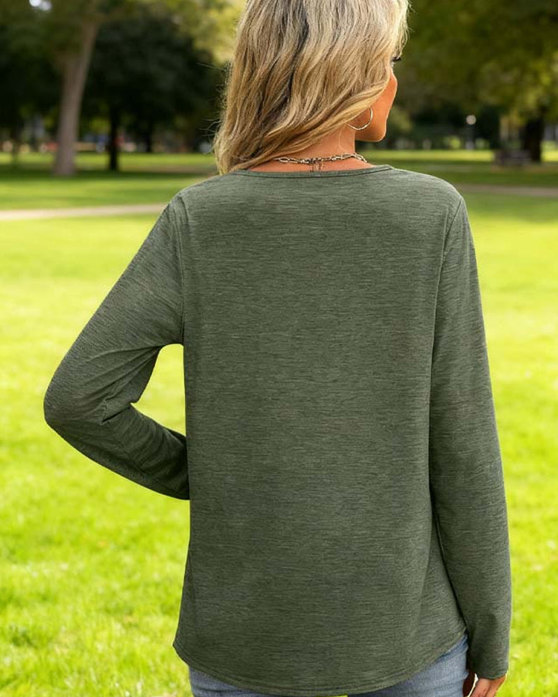 Elegante Top Scollo a V a Maniche Lunghe da Donna
