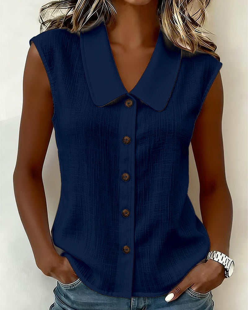 Camicia Senza Maniche con Collo in Lino-Cotone