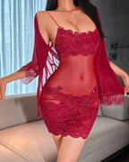 Set Composto da Camicia da Notte Tinta Unita con Volant