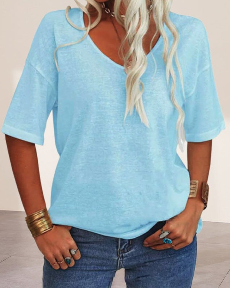 Top Donna Maniche Corte Scollo a V