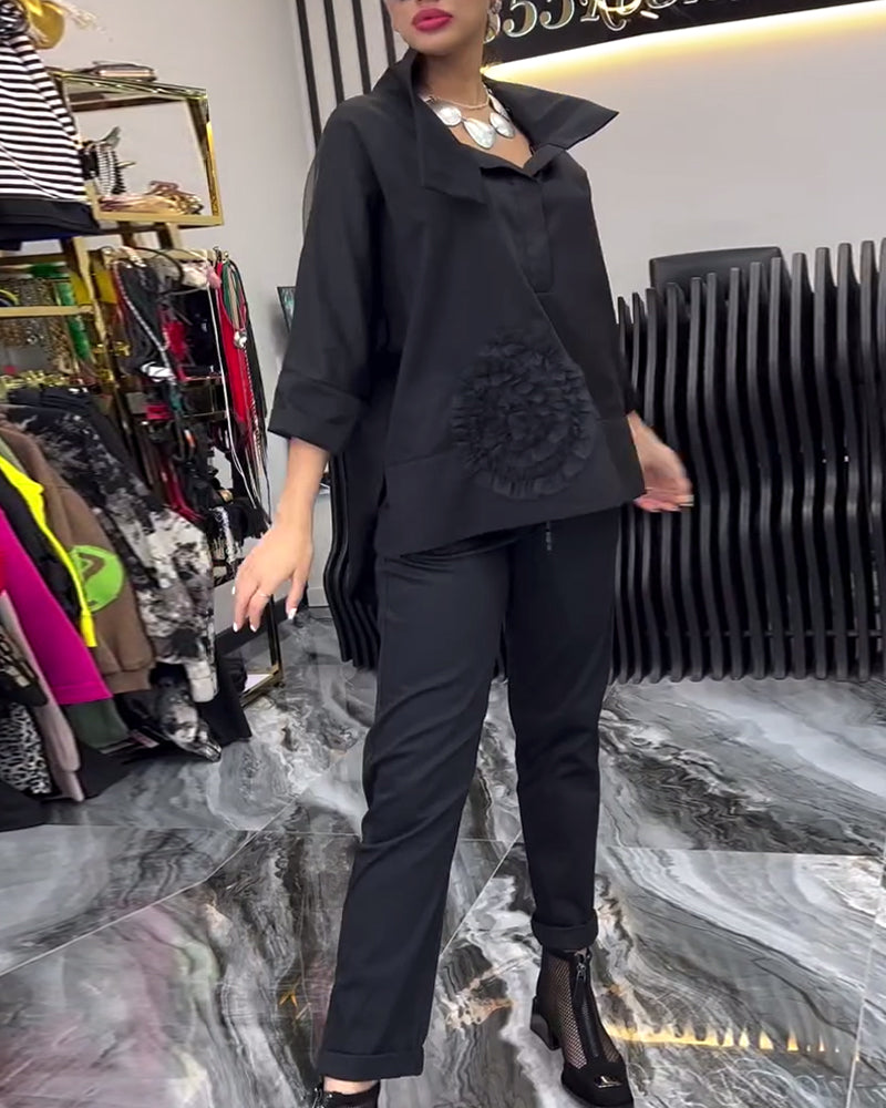 Camicetta floreale patchwork con risvolti in pizzo