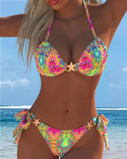 Costume da Bagno Bikini Due Pezzi Sexy Annodato con Stampa