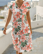 Vestito Stampa Floreale Scollo a V Maniche Corte