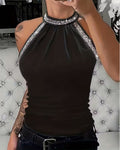 Top Elegante con Paillettes Lavorato a Maglia Bustier