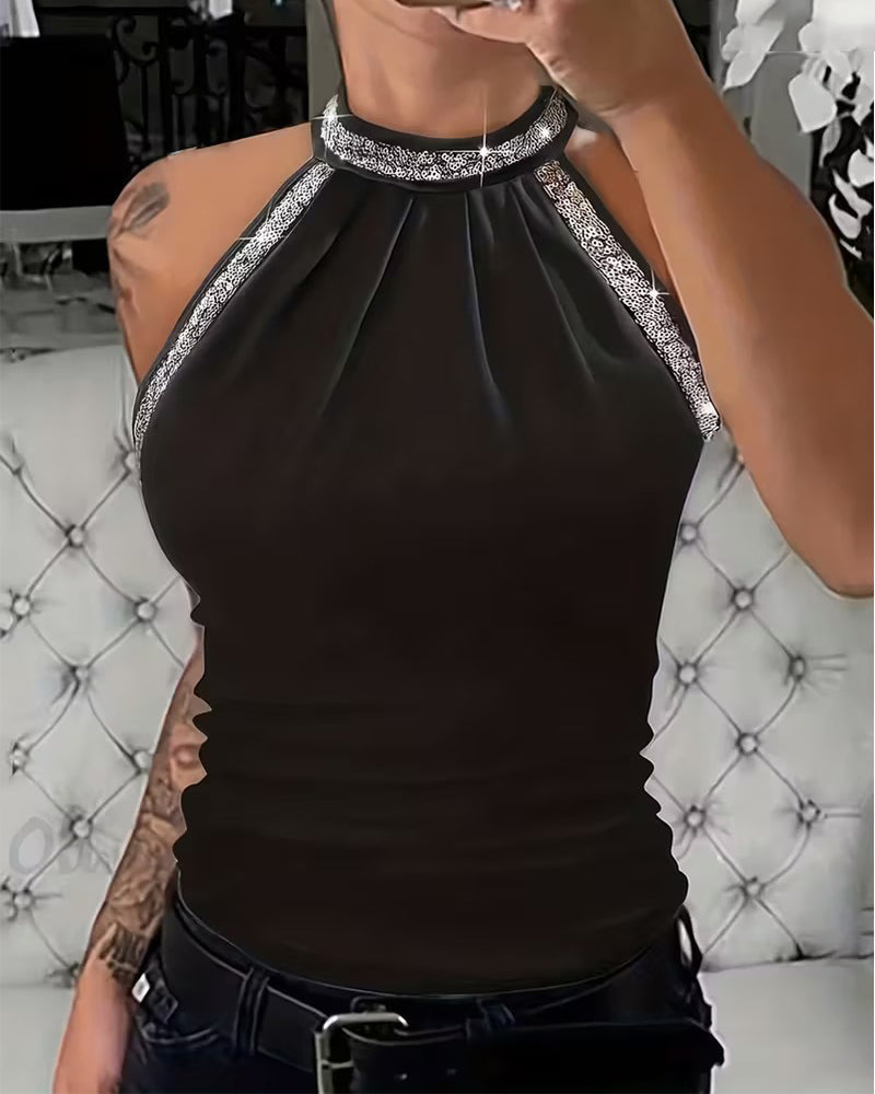 Top Elegante con Paillettes Lavorato a Maglia Bustier