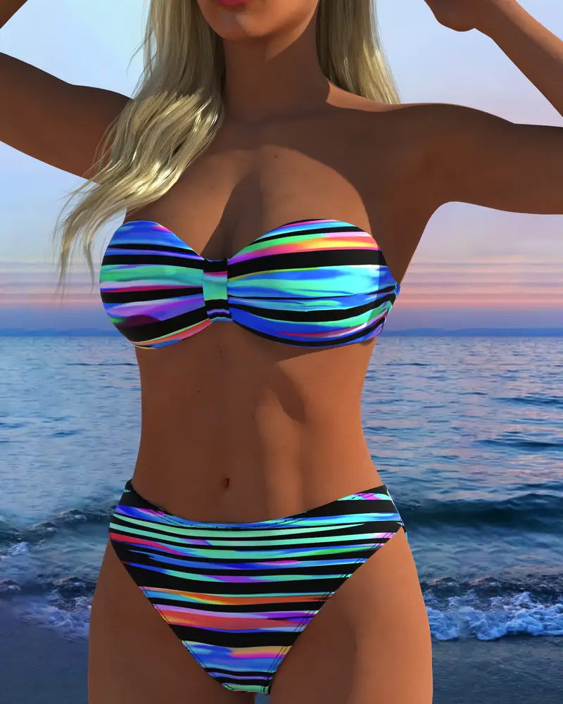Costume da bagno sexy a righe arcobaleno